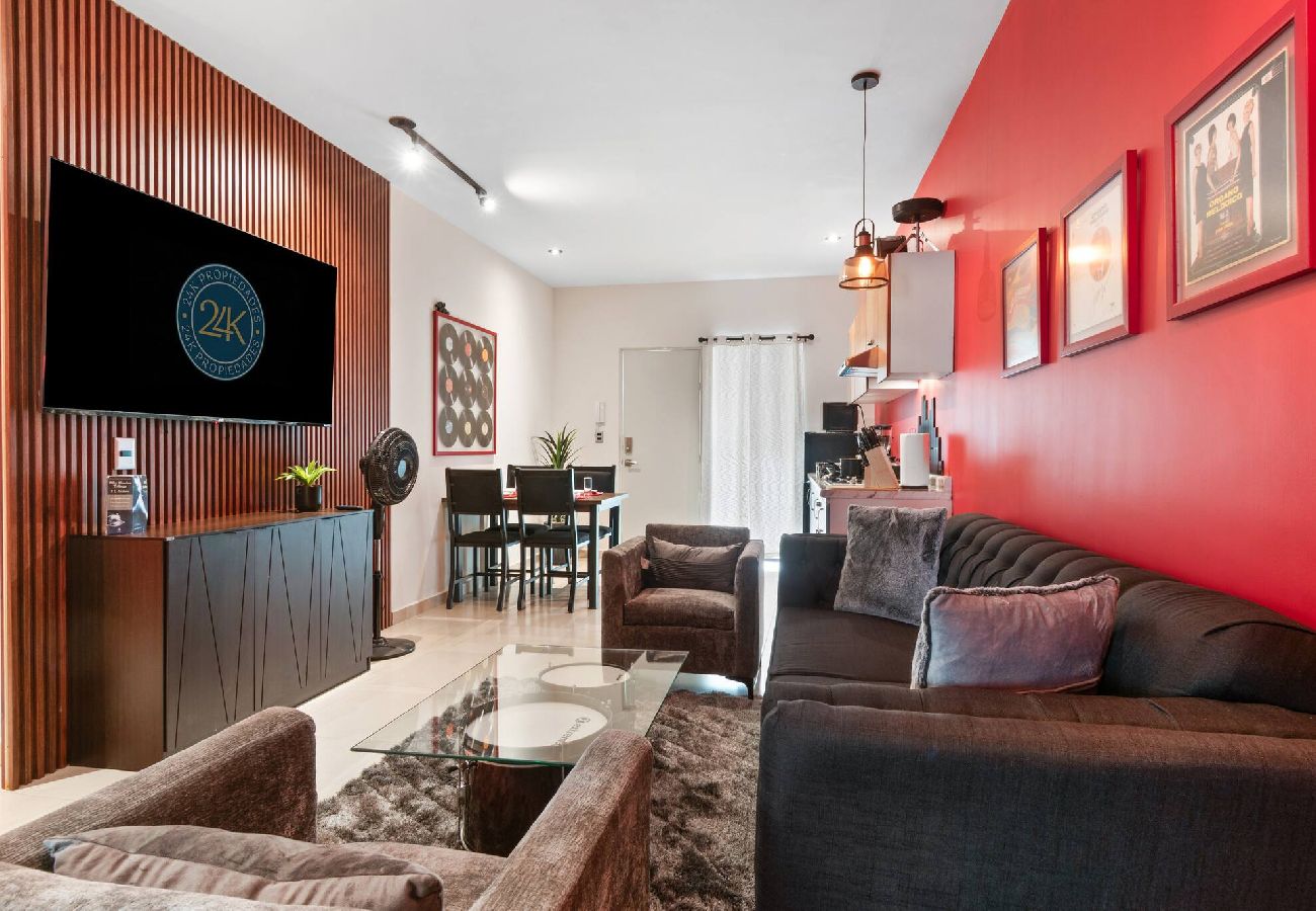 Departamento en Durango - Red Vibe Music Decor | King Bed + Parking + Office 