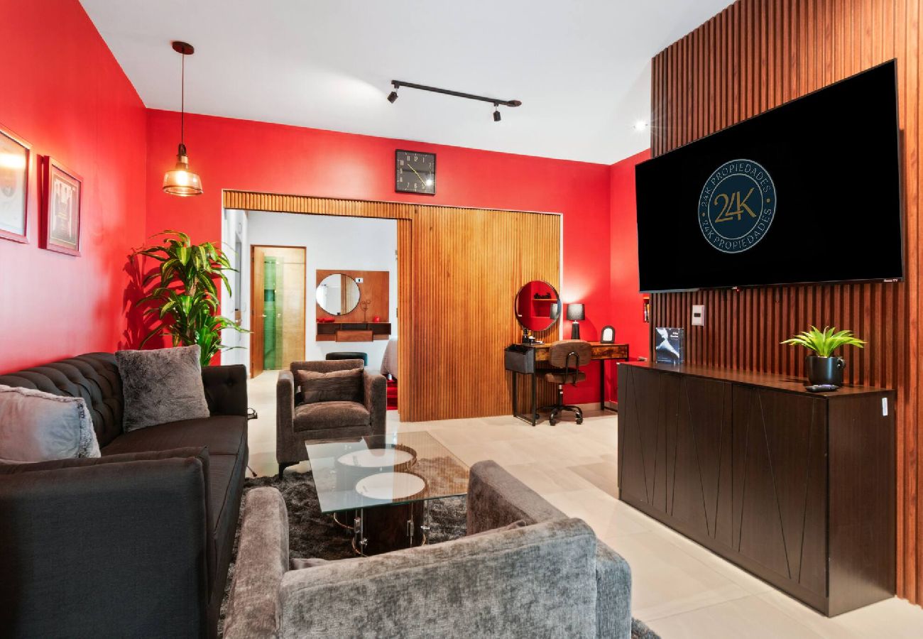 Departamento en Durango - Red Vibe Music Decor | King Bed + Parking + Office 