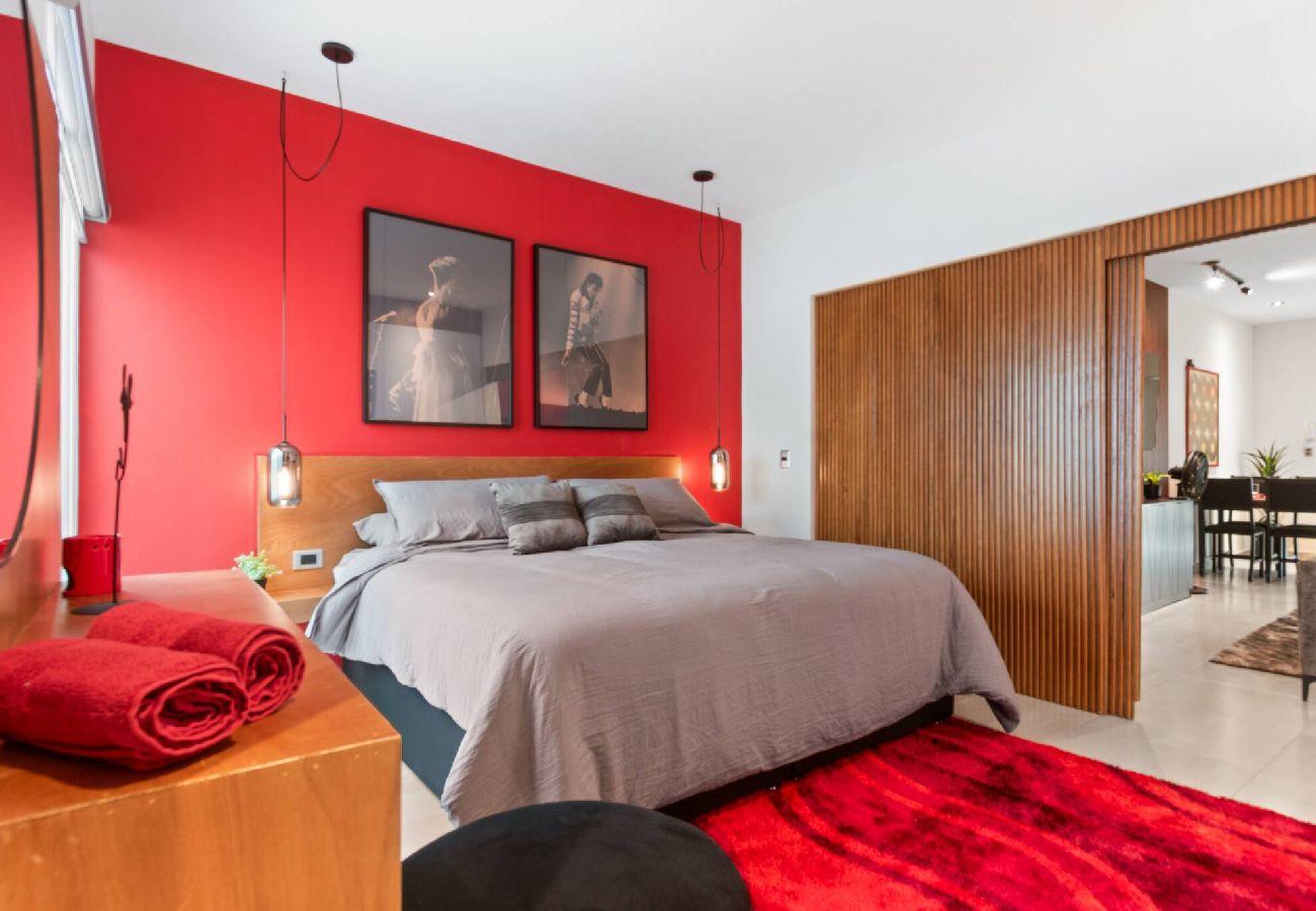Departamento en Durango - Red Vibe Music Decor | King Bed + Parking + Office 
